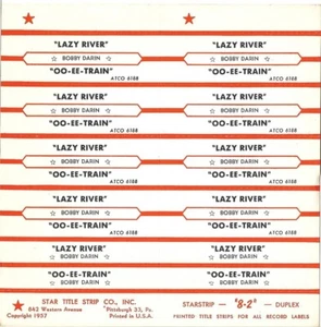 Jukebox Title Strip Sheet - Bobby Darin: "Lazy River" / "Oo-Ee-Train" from '61 - Picture 1 of 1