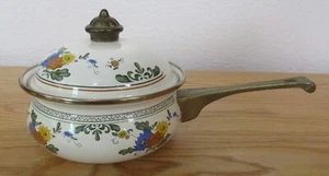 Vintage ASTA Enamelware Cookware 6" Sauce Pan Pot w/ Lid Single Handle - Picture 1 of 5