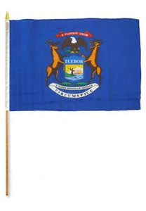 12x18 12"x18" State of Michigan Stick Flag wood Staff 100D FABRIC - Picture 1 of 1