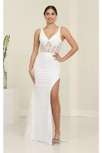 Womens Dresses For Wedding Destination Long V-Neck Sleeveless Sheath Plus Size - Picture 1 of 4