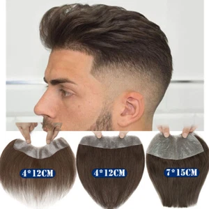 Natural Forehead Hairline Thin Skin PU Toupee Topper Men Human Hair Hairpiece 9A - Picture 1 of 33