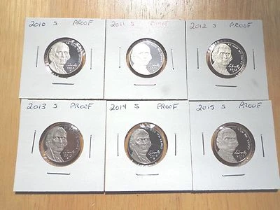 2010  2011 S 2012 S 2013 S 2014 S 2015 S Jefferson Nickel Proof 6 Coin Set  - Image 1 of 2