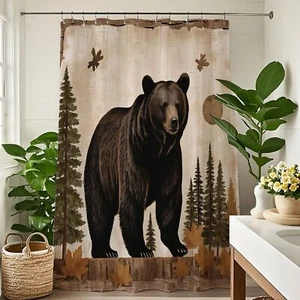 Cool Rustic Brown Bear Shower Curtain Funny Animal Shower Curtains Set for Ba... - Picture 1 of 4