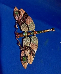 JOAN RIVERS MULTICOLOR ENAMEL & CRYSTAL DRAGONFLY BROOCH MUST SEE - Picture 1 of 9