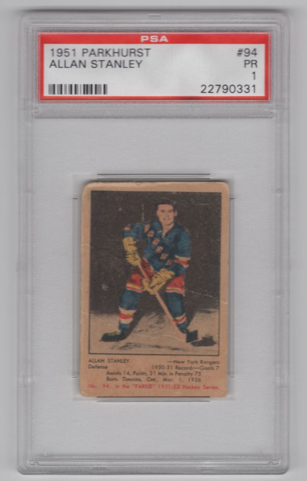 1951-52 PARKHURST PSA 1 ALLAN STANLEY