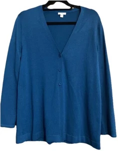 J Jill Long Tunic Cardigan Sweater Womens MEDIUM Teal Blue Long Sleeve Button - Imagen 1 de 10