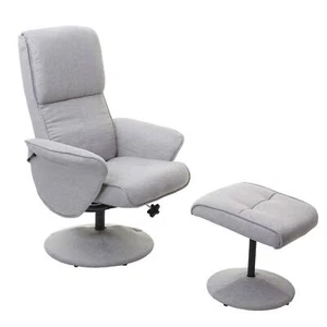 B-Ware Relaxsessel Stockholm, Fernsehsessel mit Hocker Stoff/Textil, hellgrau - Bild 1 von 8