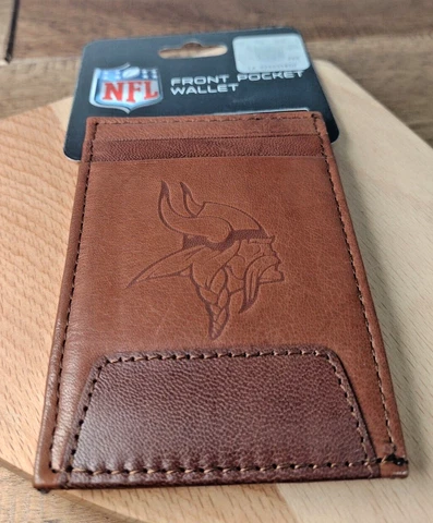 Minnesota Vikings Men's Leather Wallet - Brown Front Pocket Wallet - NFL Vikings Cover