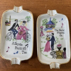 Norcrest Japan Ashtrays Lot Of 2 “Bicycle Built For Two”& “Band Played On” - Picture 1 of 10