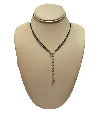 SWAROVSKI ЛЕБЕДЬ НАДПИСЬ СЕРЕБРО ПОКРЫТИЕМ ИЗ ЧЕРНОЙ КОЖИ ТОНКИЙ ШНУР ОЖЕРЕЛЬЕ РЕГУЛИРУЕМЫЙ - Изображение 1 из 2