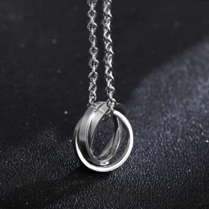 316L Stainless Steel Triple Tone Tri-Roll Links Ring Hoops Silver Chain Necklace - Picture 1 of 5