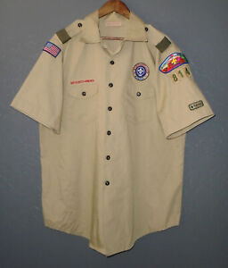 BOY SCOUTS Of America Uniform Shirt BSA #814 Vtg Insignia USA Scout Mens XL