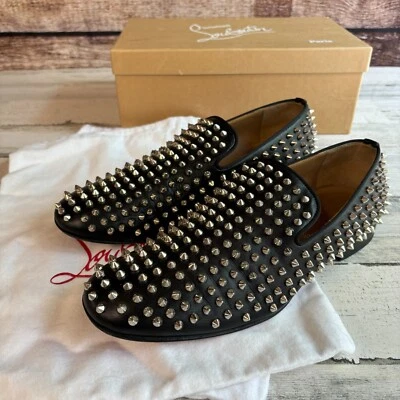 Mocasines Christian Louboutin para Hombres Rollerboy Spike Talla 10.5 Negro Plata Foto 1 de 4