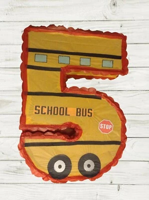 Number FIVE School Bus party Pinata birthday Pull string STICK CINCO PARTY - Image 1 of 4