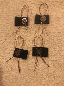 4 Handmade Black Grosgrain Ribbon & Button & Red Silver Blue Wire Napkin Rings - Picture 1 of 4