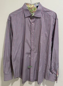 Camisa Robert Graham limpiada en seco para hombre XL manga larga a rayas puño abatible abotonada - Imagen 1 de 20