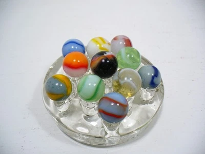 #893 Vintage Peltier Glass Co. Marbles 11 pcs. Rainbos, Patches Nice Variety - Image 1 of 4