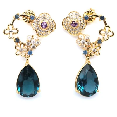 Thai Handgefertigt 8 x 13 Mm. London Blauer Topas, Amethyst, Saphir & Zirkonia - Bild 1 von 4