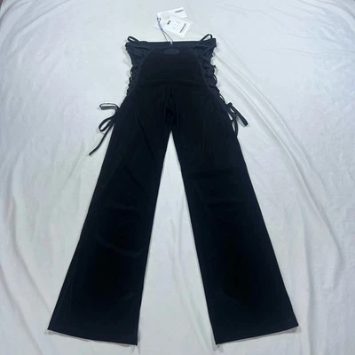 MCQ Alexander McQueen Pants Womens Medium Flared Black Silk Striae Lace-up NWT - Image 1 of 4