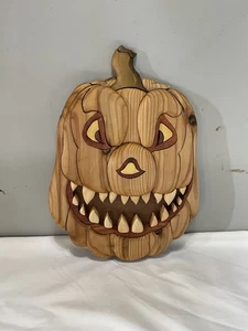 Arte de pared colgante decorativo calabaza terror madera intarsia - Imagen 1 de 9