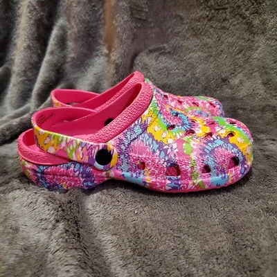 Zuecos Crest Classic Rosa Multicolor Tie-Dye Gráfico Talla 3 Foto 1 de 4