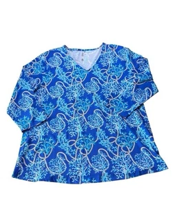 Lulu B Damen Shirt XL Blau Coastal Coral Maritim Sea Life - Bild 1 von 9