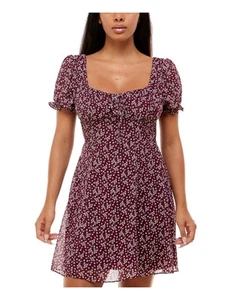 B DARLIN Womens Pouf Sleeve Queen Anne Neckline Mini Party Empire Waist Dress - Picture 1 of 8