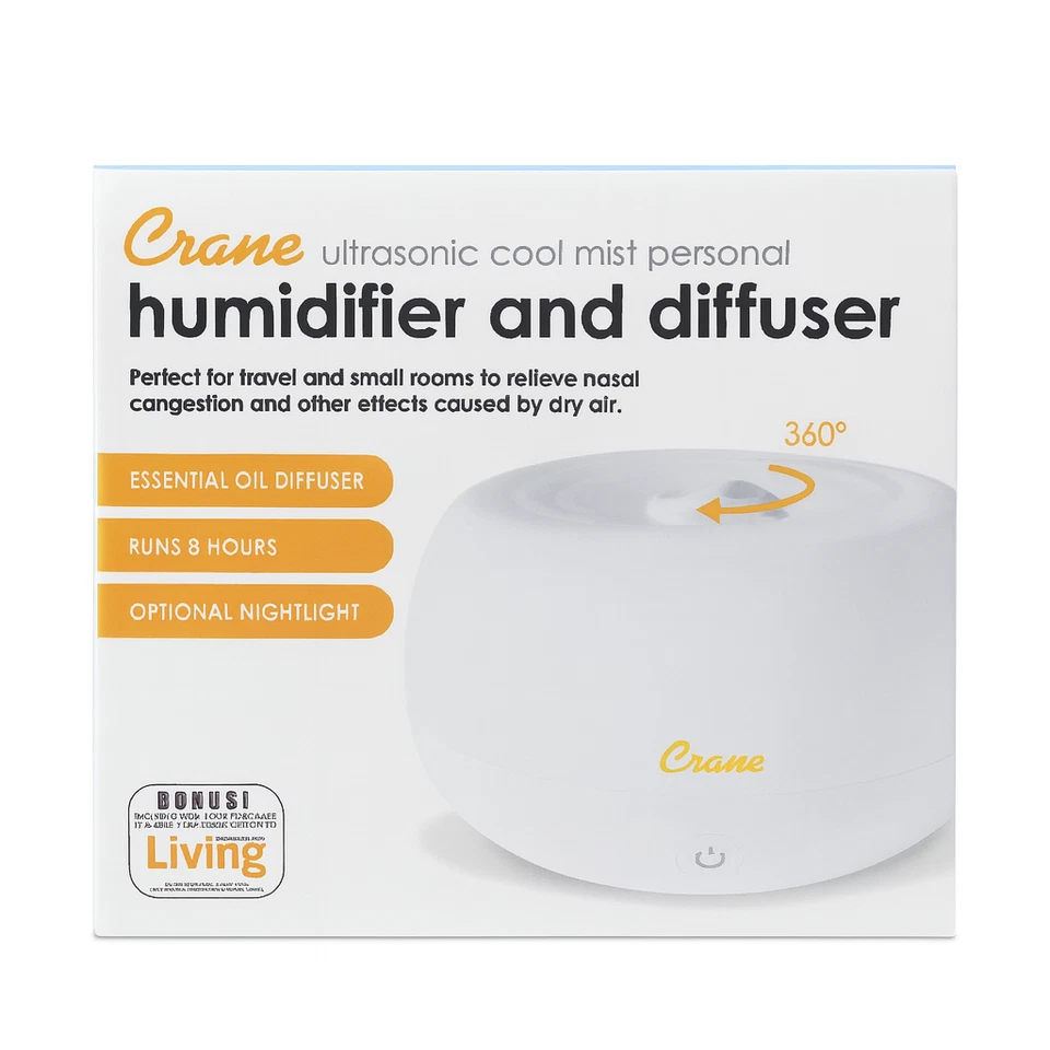 Crane Ultrasonic Cool Mist Humidifier & Diffuser 1 Pack New - Image 1 of 1