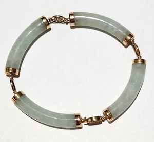 Pulsera 7,25 pulgadas Celadon verde jade 6 mm tubo cuentas 14K 19,5 gramos - Imagen 1 de 14