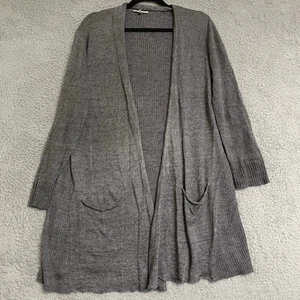 Eileen Fisher Medium Cardigan 100% Linen Grey Ribbed Minimal Lightweight Open - Picture 1 of 8