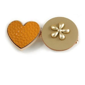 Romantic Gold Tone PU Leather Heart and Flower Hair Beak Clip/ Concord Clip - Picture 1 of 4
