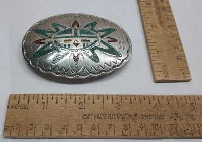 NAKAI - Turquesa y Coral Chip con incrustaciones de PLATA NÍQUEL - HEBILLA DE CINTURÓN - Anuncio #7833 Foto 1 de 4