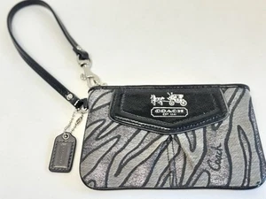 Coach Wristlet Black Patent Leather Animal Print Glitter Sparkle Silver Gray - Picture 1 of 9
