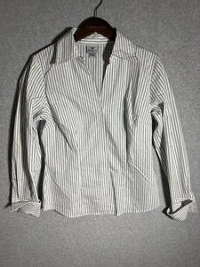 Worthington Shirt Damen 10 Stretch weiß/schwarz gestreift Kragen Baumwolle/Poly/Span - Bild 1 von 11
