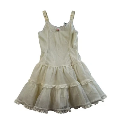 Vintage Girls 5 Her Majesty Dress Slip Petticoat Tutu Frilly Lace Liner Ivory - Image 1 of 4