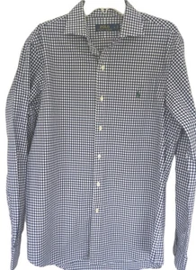 Ralph Lauren Polo Shirt Men's Blue Checked Gingham Long Sleeve 100% Cotton Large - Picture 1 of 4