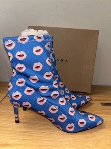 Zara PRINTED STRETCH HIGH HEEL ANKLE BOOTS Size 6/36 - Picture 1 of 5