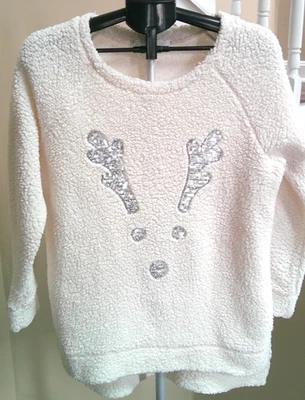Sudadera WF Marfil Sherpa Cuello Redondo con Lentejuelas Plateadas Reno Para Mujer XL Foto 1 de 4