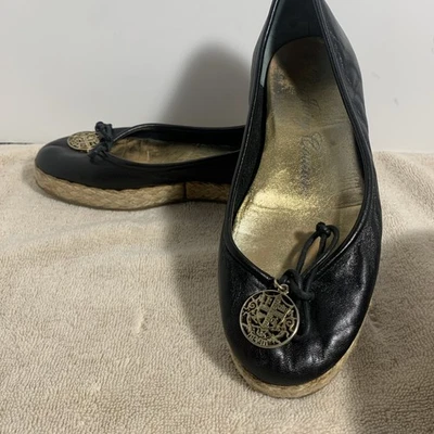 Juicy Couture Black leather flats Made in Italy Size 6 Jute medallions - Image 1 of 4