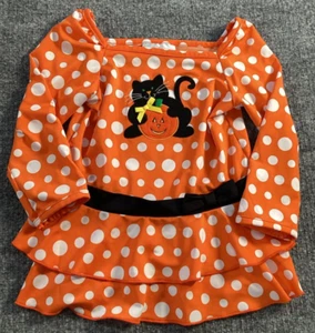 Rare Editions Top Girl 4T Halloween Black Cat Orange White Polka Dot Bow Vintage - Picture 1 of 5
