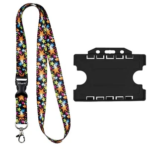 ROLSELEY Lanyard Stars Multi Pattern with Metal Clip + Black Cardholder - Picture 1 of 6