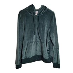 Victoria's Secret PINK Spell Out Blue Green Velvet Velour Tracksuit Jacket Sz L - Picture 1 of 4