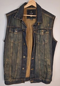 i LINK Dark Wash Distressed Button Down Denim Jean Vest Men's Size XL - Picture 1 of 12