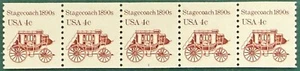 US Scott 2228 4 cent Stagecoach, Plate #1, Strip of 5, MNH, VF - Picture 1 of 1