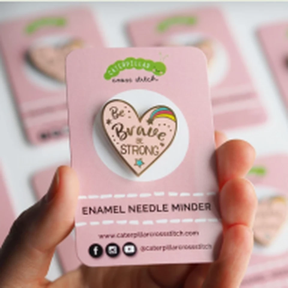 CATERPILLAR CROSS STITCH Heart brave and Strong Needle Minder