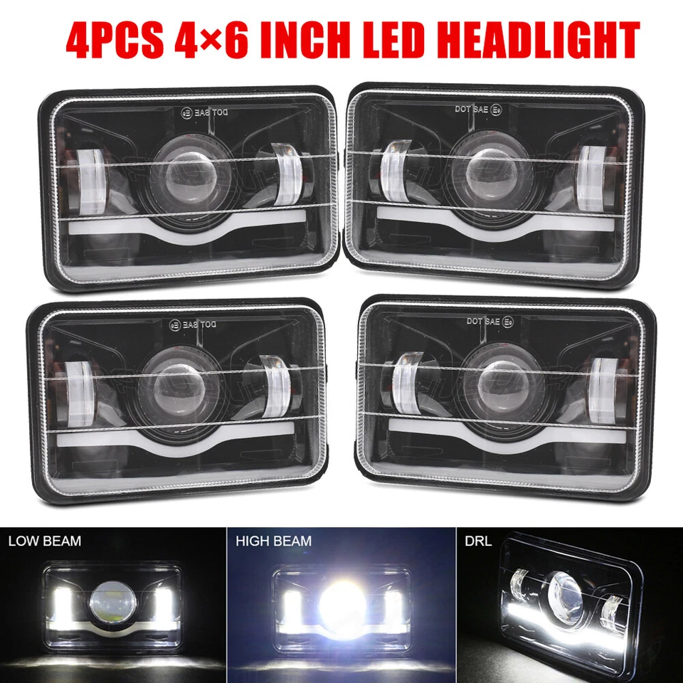 4pcs Chrome 4x6" Led Headlights High/Low Beam for Kenworth T600A T800 W900 - Image 1 of 4