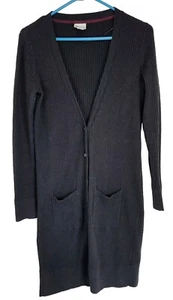 Stylus Long Black Cardigan Rib Knit  Pockets Button Up Long Sleeve Womens Medium - Picture 1 of 3