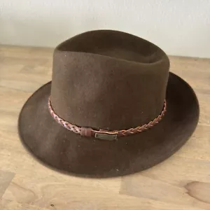 Vintage Eddie Bauer Brown 100% Wool Fedora Hat WPL 5923 Size Large Indiana Jones - Picture 1 of 8