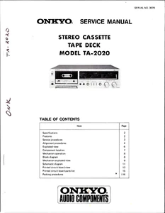 ONKYO TA-2020, DECK NASTRO CASSETTE STEREO, MANUALE DI SERVIZIO ORIGINALE - Foto 1 di 1