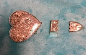 Sterling OV 3-pc Buckle Set for 5/8" strap (#heart) OR  1" Concho - Picture 1 of 5